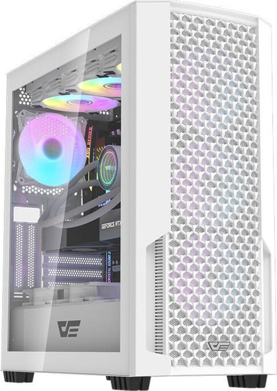Kuti kompi Darkflash DF2100, mid tower, me 4 veta ARGB, e bardhë