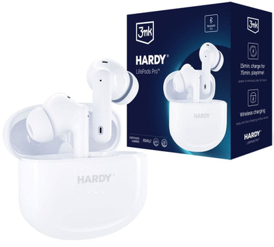 Kufje wireless 3MK HARDY LifePods Pro, Bluetooth 5.3, ANC, të bardha
