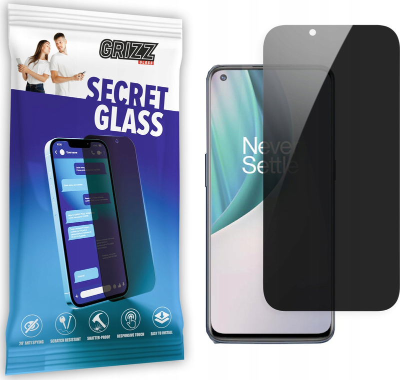 Xham mbrojtës privatësie Grizz SecretGlass për OnePlus Nord N10 5G, qelq i temperuar, mbulim i plotë, transparent