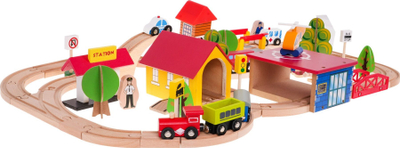 Set lodër hekurudhor For Children Wooden Railway Tracks, 69 copa, dru, shumëngjyrësh