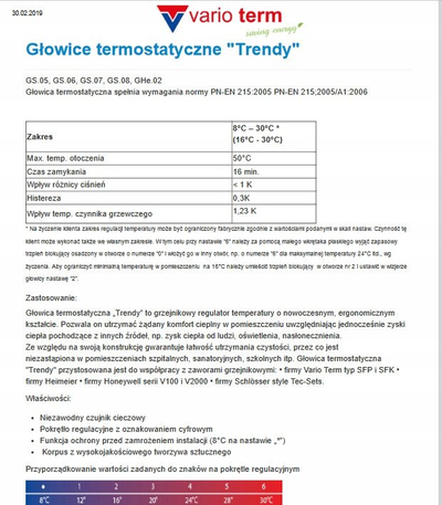 Термостатска глава Varioterm Trendy GS.06, за вентили Danfoss RTD RTD-N, бела