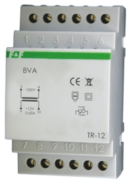 Transformator F&amp;F TR-12, 230V në 12V AC 0.66A, për shinë 35mm