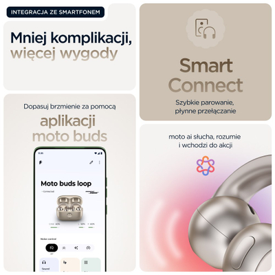 Kufje wireless Motorola Moto Buds Loop, Bluetooth, me kapse rreth veshit open ear, bezhë me kristale Swarovski