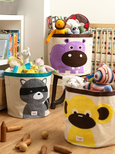 Kosh lodrash 3 Sprouts Storage Bin Raccoon, 44 cm, pambuk kanavacë, gri
