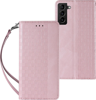 Këllëf-portofol Hurtel Magnet Strap Case për Samsung Galaxy S22 Plus, me varëse të vogël, rozë