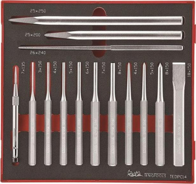 Set grushtash metalikë Teng Tools TEDPC14, 14 copa, 265 mm, argjendtë