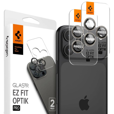Mbrojtës kamere Spigen GLAS.tR EZ Fit Optik Pro, për iPhone 15 Pro 15 Pro Max, xham i fortë, set 2 copë, titanium natyral