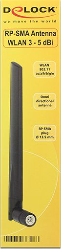 Антена ВЛАН DeLOCK 88898, омнинасочна, RP-SMA, 5 dBi, црна