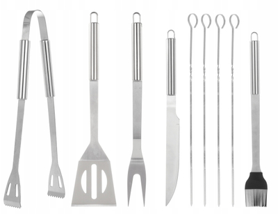 Set me vegla grilli në kuti 9 në 1, çelik inox, shumëpjesësh