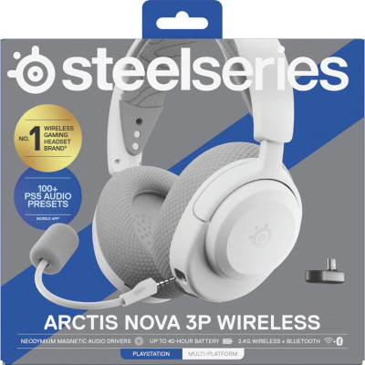Kufje gaming SteelSeries Arctis Nova 3P Wireless, për PlayStation, Bluetooth, të bardha