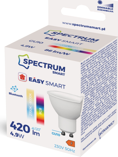 Llambë LED Spectrum Smart Easy Smart GU10, 4.9W, RGBW CCT Bluetooth, e bardhë