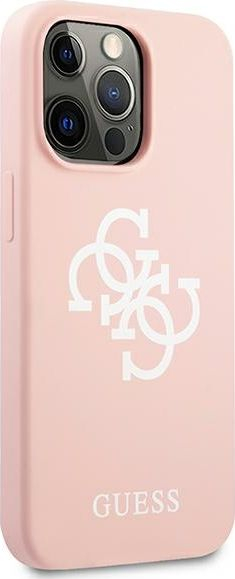 Këllëf telefoni Guess White Logo, për iPhone 13 Pro, silikon i lëngshëm, rozë