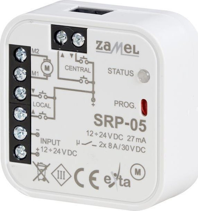 Kontrollues roletash Zamel SRP-05, 12-24V DC, montim në kuti Ø60 mm, i bardhë