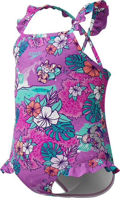 Костим за капење за девојчиња Speedo Learn to Swim Printed Frill Thinstrap, EnduraFlex, шарен