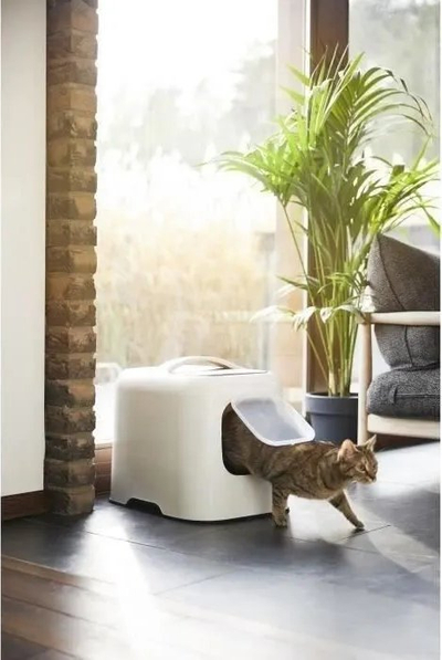 WC për mace Rotho My Pet Mistletoe, kuti tualeti e mbyllur, plastike, e bardhë