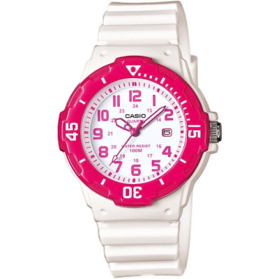 Orë dore CASIO LRW-200H-4B, analoge, 100 m e papërshkueshme nga uji, e bardhë me roze