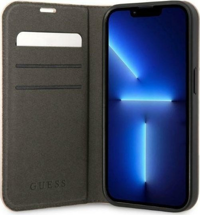 Kllëf telefoni Guess 4G Metal Camera Outline tip libër për iPhone 14 Plus, PC TPU, rozë