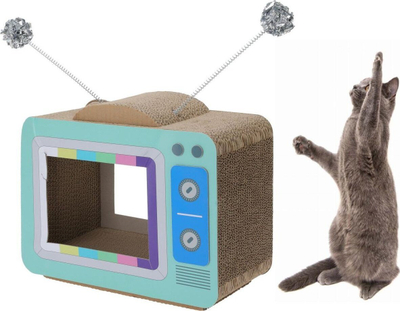 Gërvishtëse për mace Koopman si TV, 40 x 32.5 x 19 cm, karton, blu