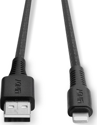 Kabllo karikimi Lindy Reinforced, USB A në Lightning, 2m, e bardhë