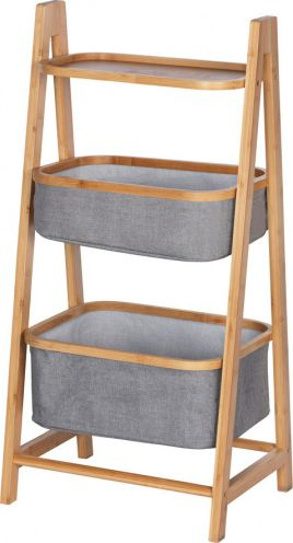Raft banjoje Brambly Cottage Bolin, 44 x 91 cm, bambu natyrale, me shporta gri prej tekstili