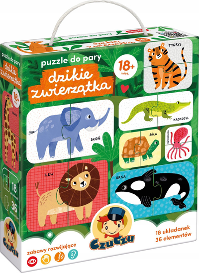 Puzzle çift për kalamaj Czuczu Wild Animals, 18 puzzle, shumëngjyrëshe