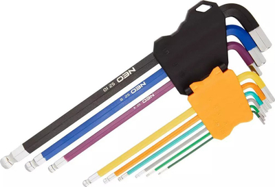 Set i çelësave hex NEO, lloji L 1.5-10mm, me një top, 9 copë