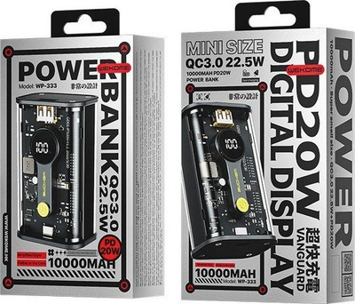 Powerbank Wekome WP-333, 10000mAh, PD 20W QC 22.5W, i zi transparent