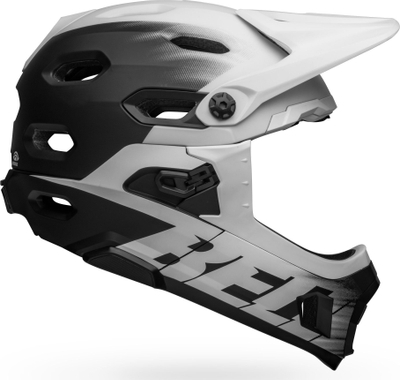 Helmetë mali Bell Super DH Spherical MIPS, full face, 55-59cm, e zezë-bardhë mat