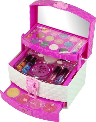 Сет шминка за деца Leantoys Vanity Case, кутија со огледало, козметички аксесоари, розова