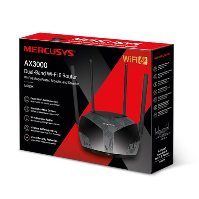 Ruter Wi‑Fi Mercusys MR80X AX3000, Dual Band, Wi‑Fi 6, i zi