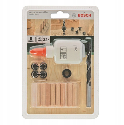 Set kunjash druri Bosch Dowel, 8mm x 40mm, 32 copë, kafe