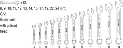 Set çelësash YATO YT-0362, 12 copë, 8-24 mm, ngjyrë argjendi