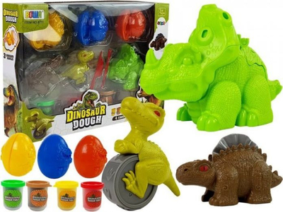 Set plasteline Play Dough Dinosaur Eggs Mould, 12 pjesë, 4 ngjyra, shumëngjyrësh