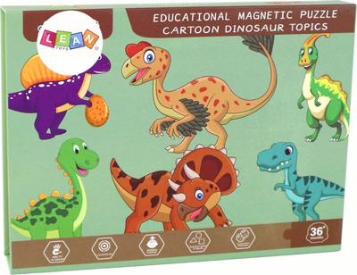 Puzzle magnetik Leantoys, me dinosaurë, me tabelë të bardhë