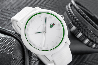 Orë dore Lacoste 12.12, 42mm, mban ujë deri 50m, e bardhë