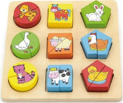 Puzzle Viga Educational Wooden Animals, 18 elemente