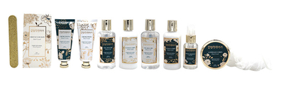 Set dhuratë për femra Parisax Luxury Bath Set, xhel dushi + kristale vaske + losion për trup + krem për duar&këmbë + skrab