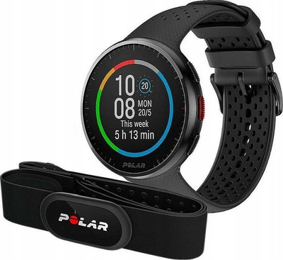 Orë sportive Polar Pacer Pro, set me Polar H10, me GPS, që s’i hyn uji deri në 50 m, e zezë