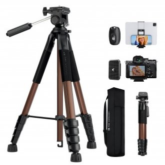 Tripod për aparat dhe telefon K&F Concept 75, i lehtë udhëtimi, me kapëse për smartphone, bronze gold