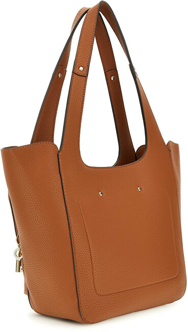 Çantë tote GUESS Calista, poliuretani, karamel