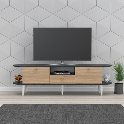 Komodë TV BEECON HM18185, 180x36x53 cm, melaminë, sonoma me mermer të zi