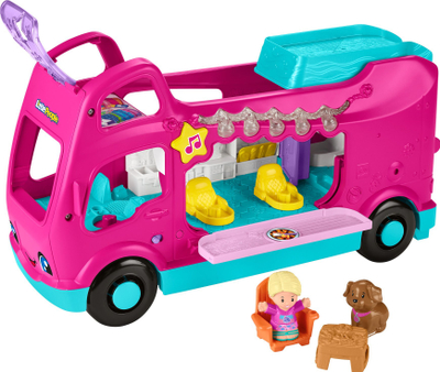 Lodër kamper Fisher-Price Little People Little Dream Camper, me drita edhe tinguj, me 2 figura, rozë