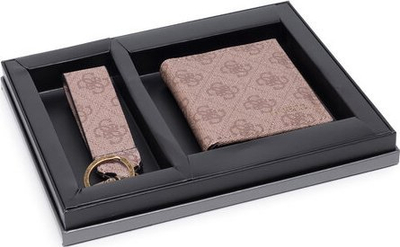 Set portofol dhe varëse çelsash Guess Vezzola, material tekstili, logo 4G, bezhë, për burra