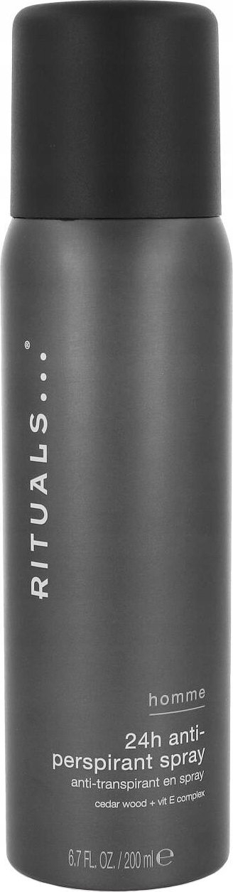 Sprej antitranspirant Rituals Homme 24 orë, 200 ml, me erë dru kedri, i zi