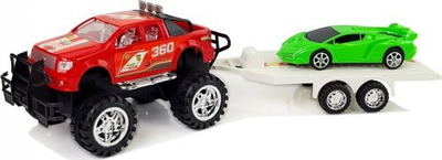 Set lodrash Leantoys Power Super Truck, makinë off-road me fërkim, rimorkio me makinë sportive, i kuq edhe jeshil