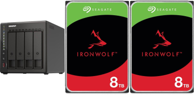 Сервер NAS QNAP TS-453E 8GB со 2x Seagate IronWolf 8TB, 4 слота, црн