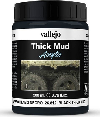 Bojë teksturale Vallejo Diorama Effects Mud Black, 200ml, efekt baltë e zezë
