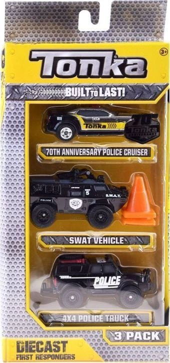 Set lodra metalike Tonka Die Cast Emergency, 3 vetura, forcë emergjence, shumëngjyrëshe