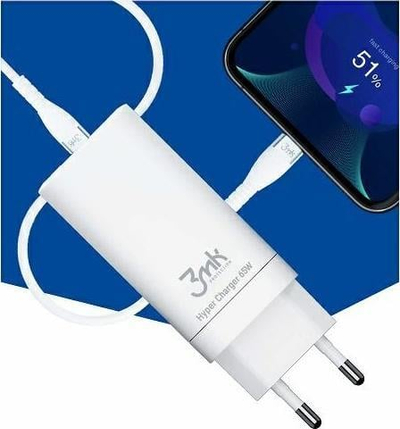 Karikues muri 3MK Hyper Charger, 65W, 1x USB A 2x USB C, i bardhë