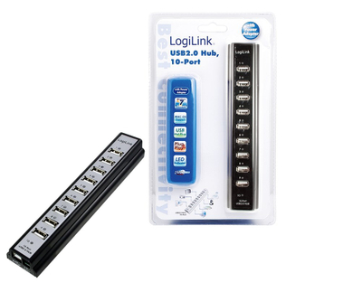 Qendër USB Logilink UA0096, 10 porta, e zezë/e hirtë